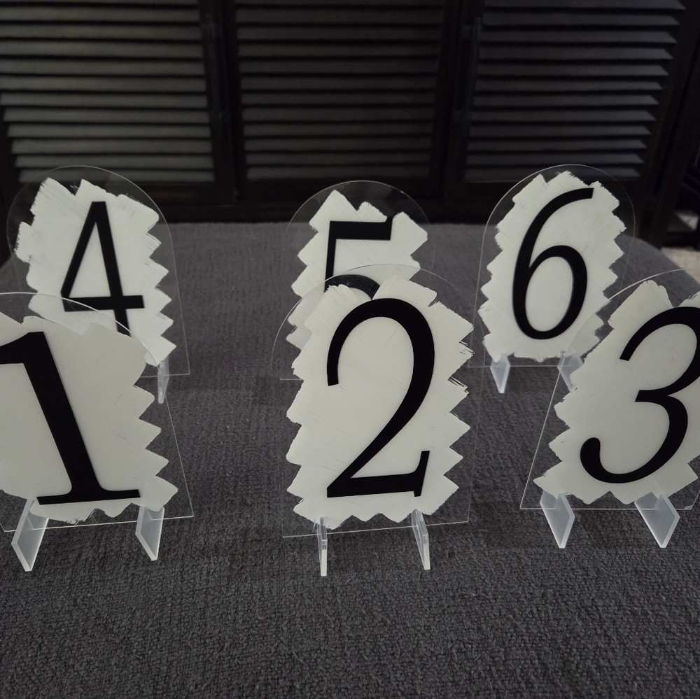Handmade Table Numbers 1-6 with Stands